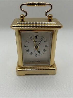 Vintage Linden Brass Gold Tone Mini Carriage Clock